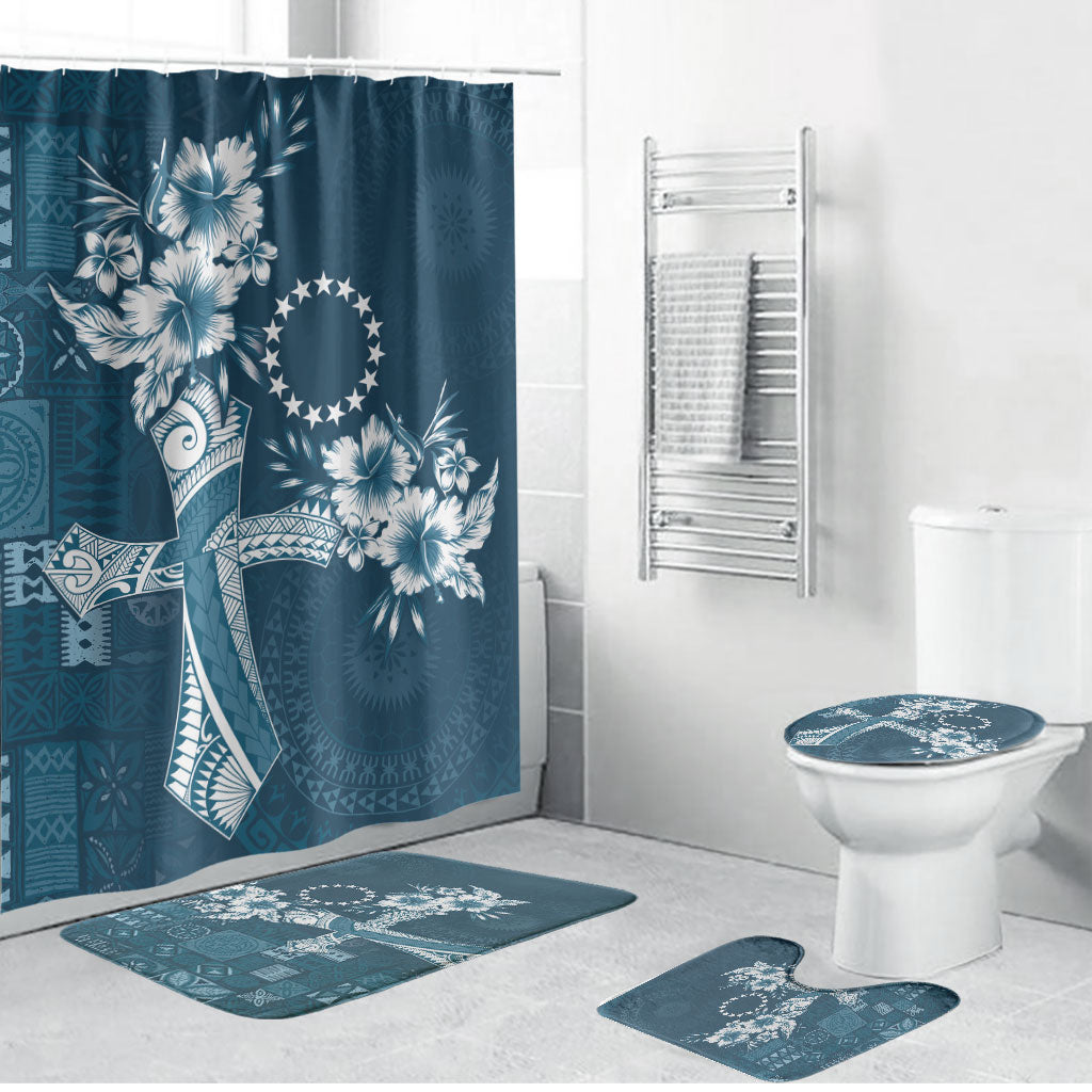 Kia Orana Cook Islands Tapa Floral With Cross Bathroom Set Navy Blue LT7 Bathroom Set (4 pcs) Navy Blue - Polynesian Pride