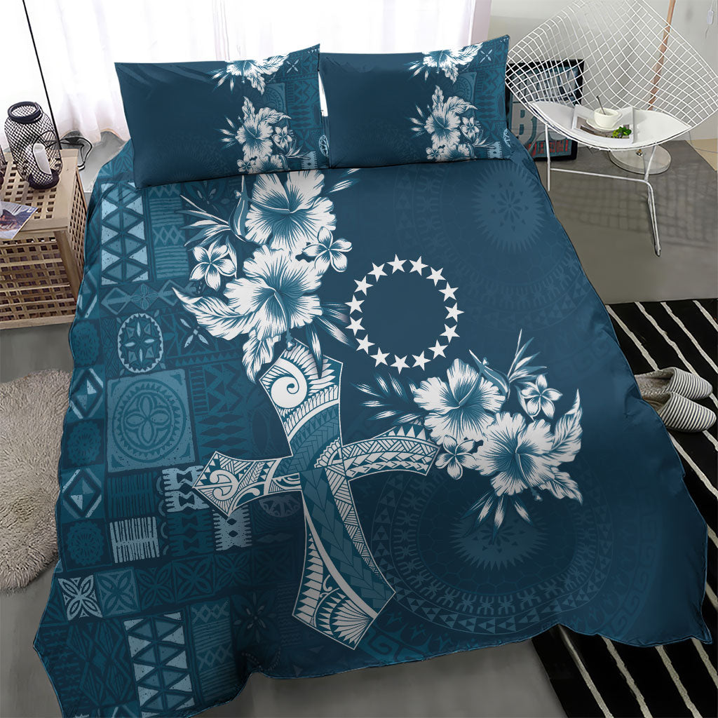 Kia Orana Cook Islands Tapa Floral With Cross Bedding Set Navy Blue