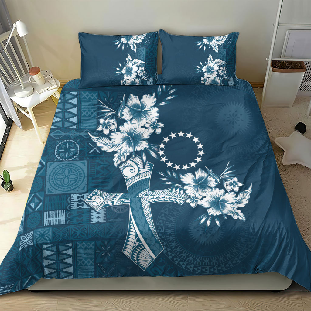 Kia Orana Cook Islands Tapa Floral With Cross Bedding Set Navy Blue