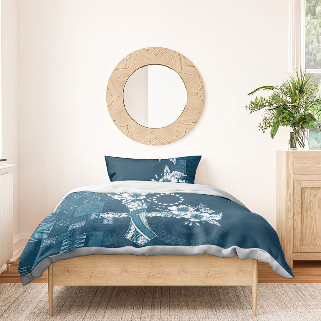 Kia Orana Cook Islands Tapa Floral With Cross Bedding Set Navy Blue