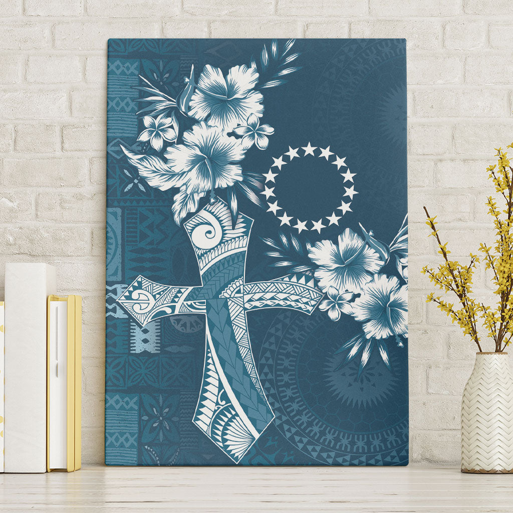 Kia Orana Cook Islands Tapa Floral With Cross Canvas Wall Art Navy Blue LT7 Without Frame Navy Blue - Polynesian Pride