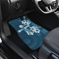 Kia Orana Cook Islands Tapa Floral With Cross Car Mats Navy Blue LT7 - Polynesian Pride