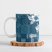 Kia Orana Cook Islands Tapa Floral With Cross Ceramic Mug Navy Blue