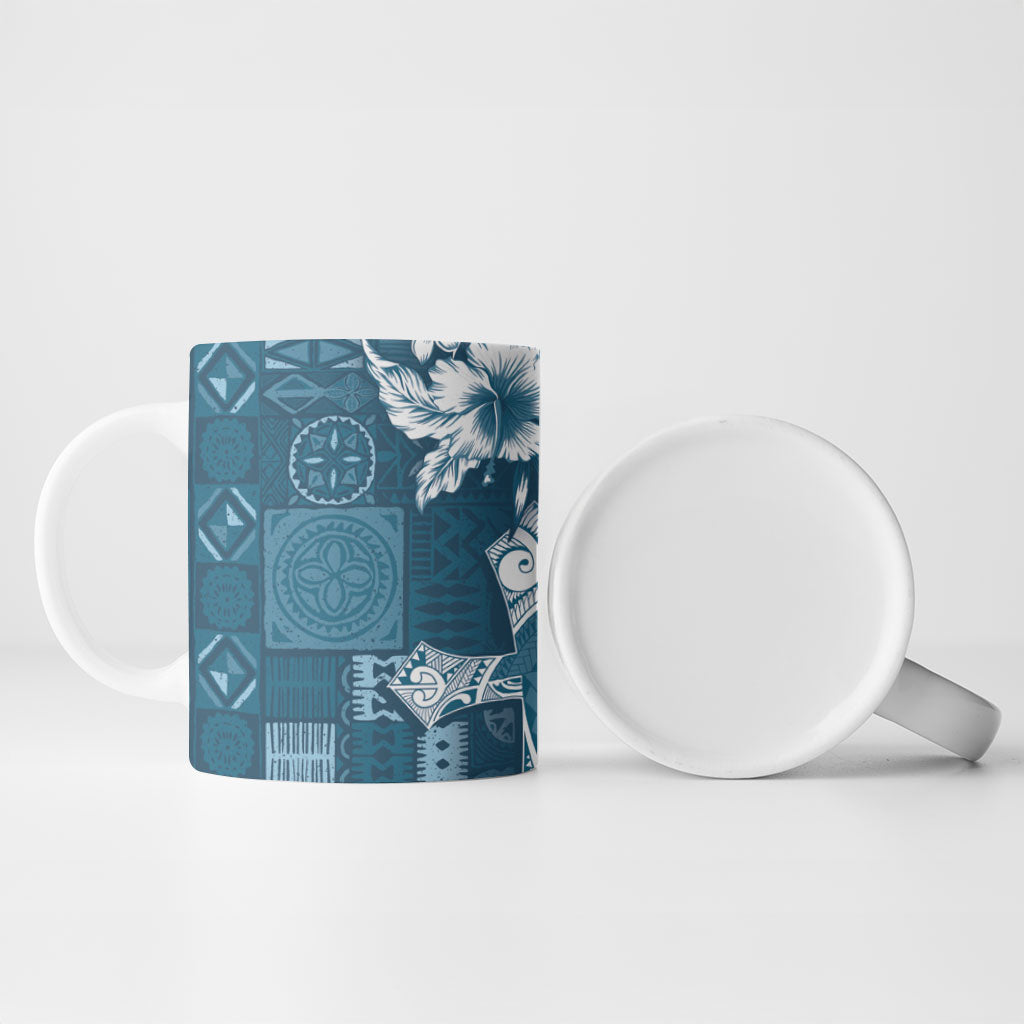 Kia Orana Cook Islands Tapa Floral With Cross Ceramic Mug Navy Blue