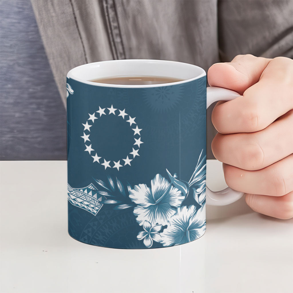 Kia Orana Cook Islands Tapa Floral With Cross Ceramic Mug Navy Blue