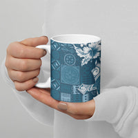 Kia Orana Cook Islands Tapa Floral With Cross Ceramic Mug Navy Blue