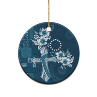 Kia Orana Cook Islands Tapa Floral With Cross Ceramic Ornament Navy Blue LT7 - Polynesian Pride