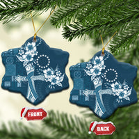 Kia Orana Cook Islands Tapa Floral With Cross Ceramic Ornament Navy Blue LT7 Snow Flake Navy Blue - Polynesian Pride