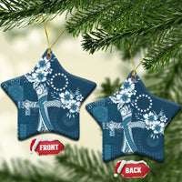 Kia Orana Cook Islands Tapa Floral With Cross Ceramic Ornament Navy Blue LT7 Star Navy Blue - Polynesian Pride