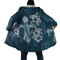 Kia Orana Cook Islands Tapa Floral With Cross Cloak Navy Blue LT7 - Polynesian Pride
