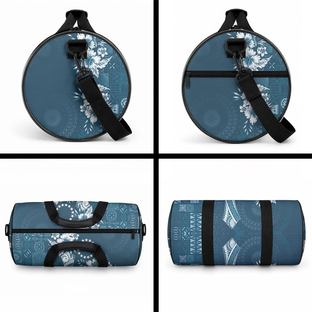 Kia Orana Cook Islands Tapa Floral With Cross Duffle Bag Navy Blue LT7 - Polynesian Pride