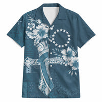 Kia Orana Cook Islands Tapa Floral With Cross Hawaiian Shirt Navy Blue LT7 Navy Blue - Polynesian Pride