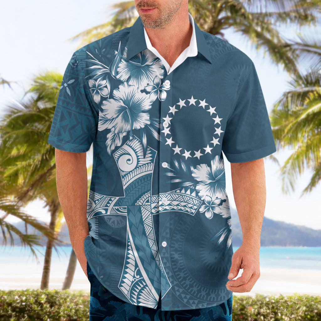 Kia Orana Cook Islands Tapa Floral With Cross Hawaiian Shirt Navy Blue LT7 - Polynesian Pride