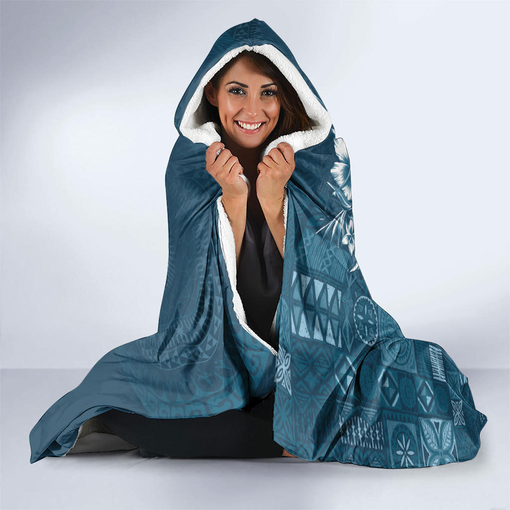 Kia Orana Cook Islands Tapa Floral With Cross Hooded Blanket Navy Blue LT7 - Polynesian Pride