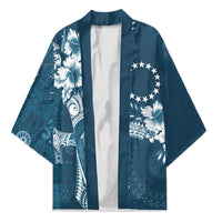 Kia Orana Cook Islands Tapa Floral With Cross Kimono Navy Blue
