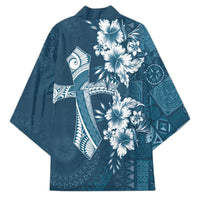 Kia Orana Cook Islands Tapa Floral With Cross Kimono Navy Blue
