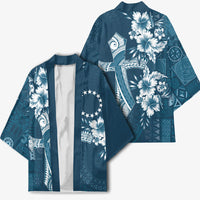 Kia Orana Cook Islands Tapa Floral With Cross Kimono Navy Blue