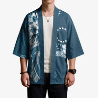 Kia Orana Cook Islands Tapa Floral With Cross Kimono Navy Blue