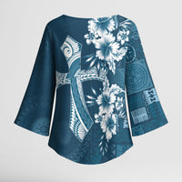 Kia Orana Cook Islands Tapa Floral With Cross Kimono Sleeve Blouse Navy Blue LT7 - Polynesian Pride