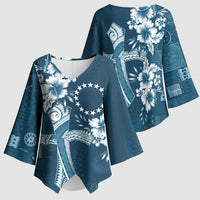 Kia Orana Cook Islands Tapa Floral With Cross Kimono Sleeve Blouse Navy Blue LT7 - Polynesian Pride