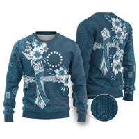 Kia Orana Cook Islands Tapa Floral With Cross Ugly Christmas Sweater Navy Blue LT7 Navy Blue - Polynesian Pride