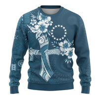 Kia Orana Cook Islands Tapa Floral With Cross Ugly Christmas Sweater Navy Blue LT7 - Polynesian Pride