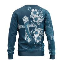 Kia Orana Cook Islands Tapa Floral With Cross Ugly Christmas Sweater Navy Blue LT7 - Polynesian Pride