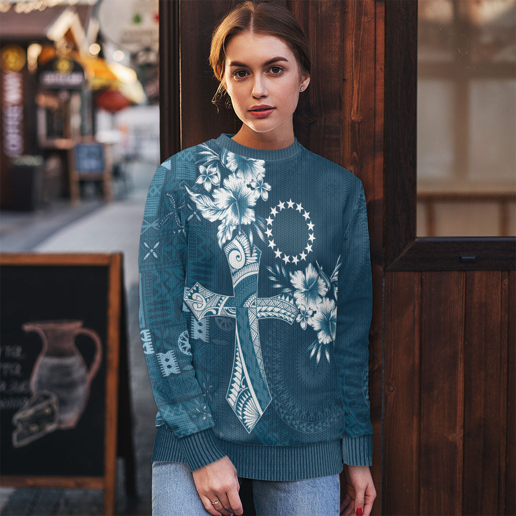 Kia Orana Cook Islands Tapa Floral With Cross Ugly Christmas Sweater Navy Blue LT7 - Polynesian Pride