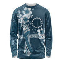 Kia Orana Cook Islands Tapa Floral With Cross Long Sleeve Shirt Navy Blue LT7 Unisex Navy Blue - Polynesian Pride