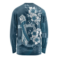 Kia Orana Cook Islands Tapa Floral With Cross Long Sleeve Shirt Navy Blue LT7 - Polynesian Pride