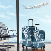 Kia Orana Cook Islands Tapa Floral With Cross Luggage Cover Navy Blue LT7 - Polynesian Pride