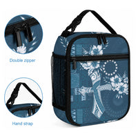 Kia Orana Cook Islands Tapa Floral With Cross Lunch Bag Navy Blue