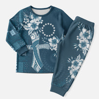 Kia Orana Cook Islands Tapa Floral With Cross Christmas Pajama Set Navy Blue LT7 Men Navy Blue - Polynesian Pride