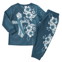 Kia Orana Cook Islands Tapa Floral With Cross Christmas Pajama Set Navy Blue LT7 - Polynesian Pride
