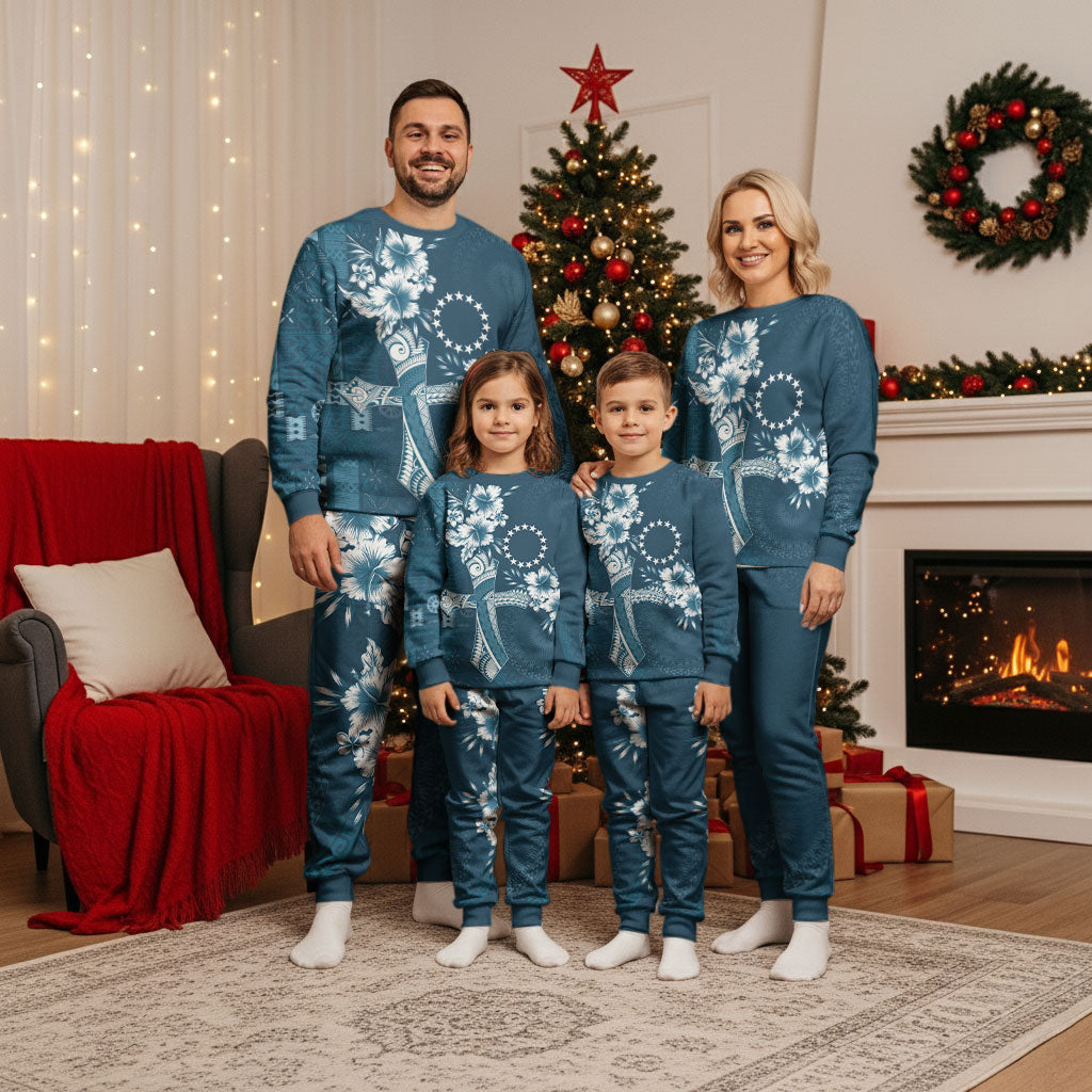 Kia Orana Cook Islands Tapa Floral With Cross Christmas Pajama Set Navy Blue LT7 - Polynesian Pride