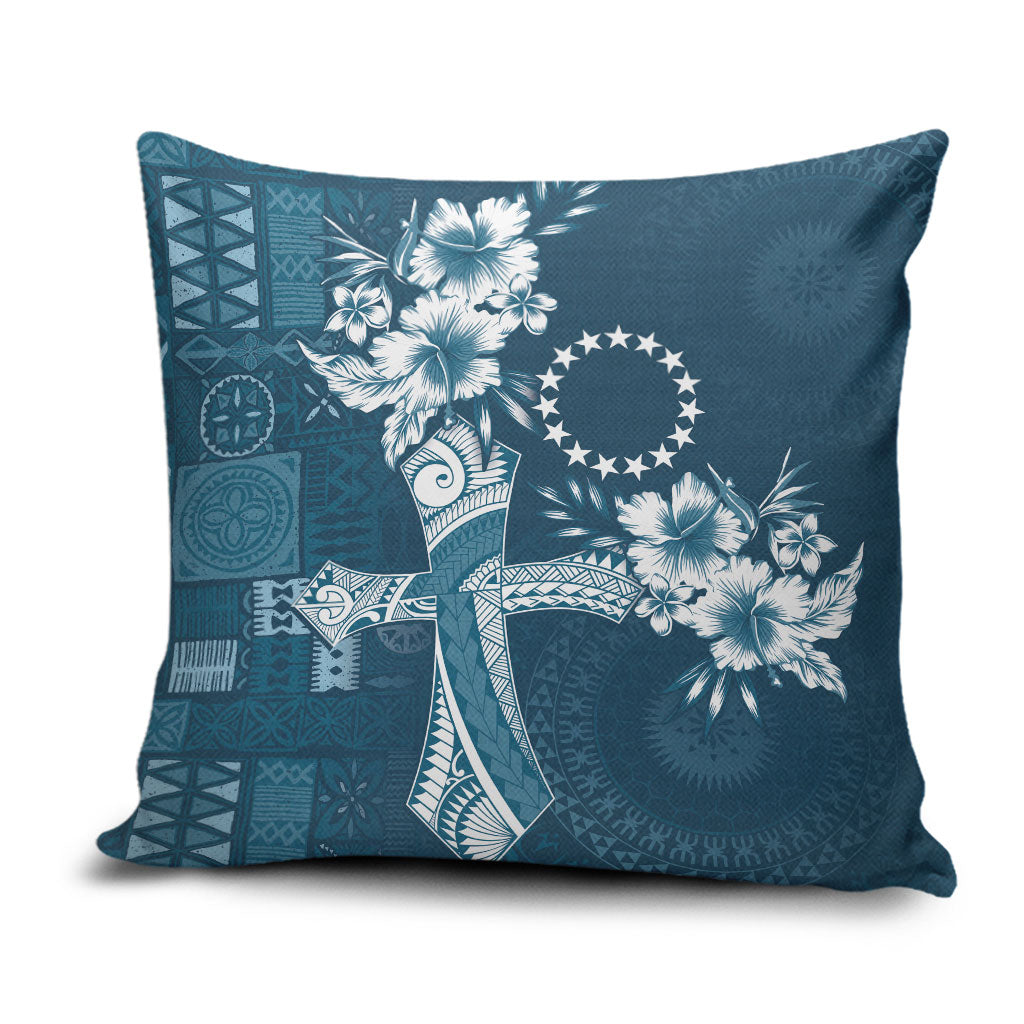 Kia Orana Cook Islands Tapa Floral With Cross Pillow Cover Navy Blue LT7 Navy Blue - Polynesian Pride