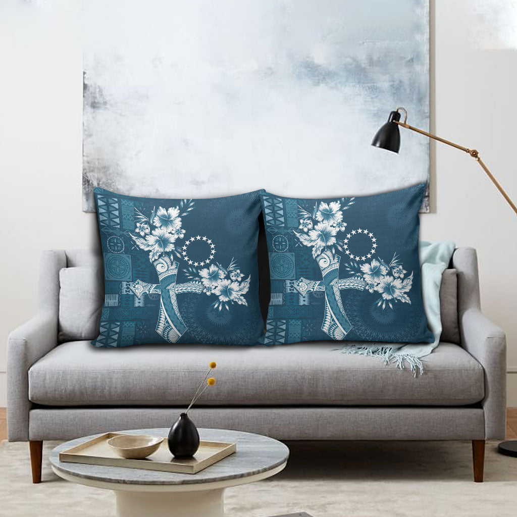 Kia Orana Cook Islands Tapa Floral With Cross Pillow Cover Navy Blue LT7 - Polynesian Pride