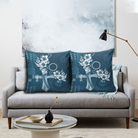 Kia Orana Cook Islands Tapa Floral With Cross Pillow Cover Navy Blue LT7 - Polynesian Pride