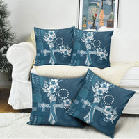 Kia Orana Cook Islands Tapa Floral With Cross Pillow Cover Navy Blue LT7 - Polynesian Pride