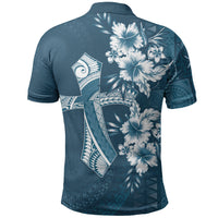 Kia Orana Cook Islands Tapa Floral With Cross Polo Shirt Navy Blue LT7 - Polynesian Pride