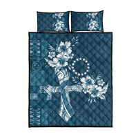 Kia Orana Cook Islands Tapa Floral With Cross Quilt Bed Set Navy Blue LT7 - Polynesian Pride