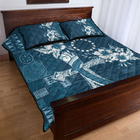 Kia Orana Cook Islands Tapa Floral With Cross Quilt Bed Set Navy Blue LT7 - Polynesian Pride