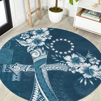 Kia Orana Cook Islands Tapa Floral With Cross Round Carpet Navy Blue