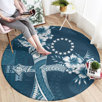 Kia Orana Cook Islands Tapa Floral With Cross Round Carpet Navy Blue