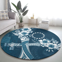Kia Orana Cook Islands Tapa Floral With Cross Round Carpet Navy Blue
