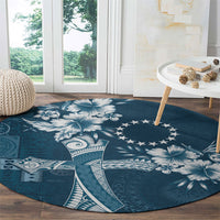 Kia Orana Cook Islands Tapa Floral With Cross Round Carpet Navy Blue