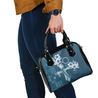 Kia Orana Cook Islands Tapa Floral With Cross Shoulder Handbag Navy Blue