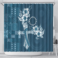 Kia Orana Cook Islands Tapa Floral With Cross Shower Curtain Navy Blue LT7 - Polynesian Pride