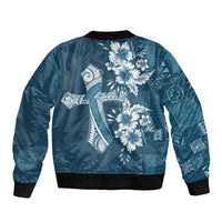Kia Orana Cook Islands Tapa Floral With Cross Sleeve Zip Bomber Jacket Navy Blue LT7 - Polynesian Pride