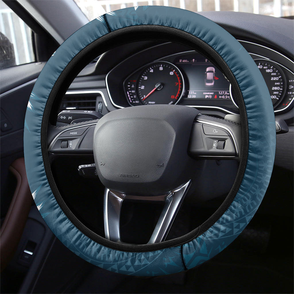 Kia Orana Cook Islands Tapa Floral With Cross Steering Wheel Cover Navy Blue LT7 - Polynesian Pride